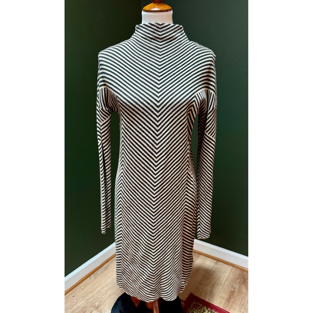 Cynthia Rowley Chevron Mock Neck Long Sleeve Midi Dress Women's Size M